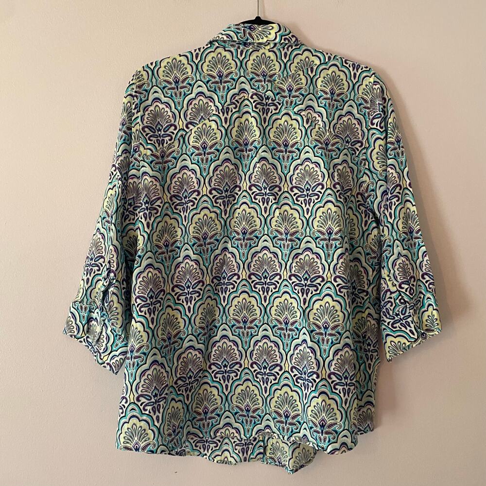 Chico's Blue Purple Paisley Print Button Down Shirt 100% Linen 2 / Large / 12 - Picture 6 of 9
